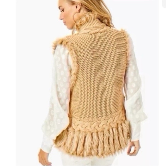 Lilly Pulitzer Tan Fur Vest Cozy Open Front Design - Picture 3 of 9